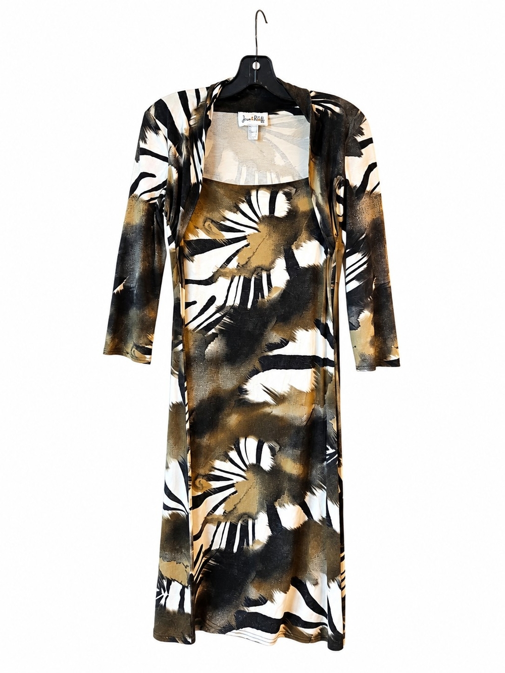 Joseph Ribkoff Abstract Black & Olive Print Midi Dress Size 8 - Picture 2 of 7